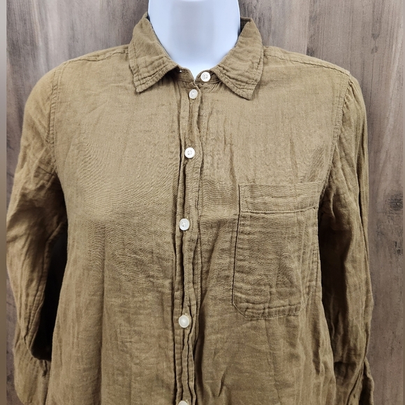 Everlane Olive Green Button Up Long Sleeves Shirt Size 2 - Picture 2 of 8